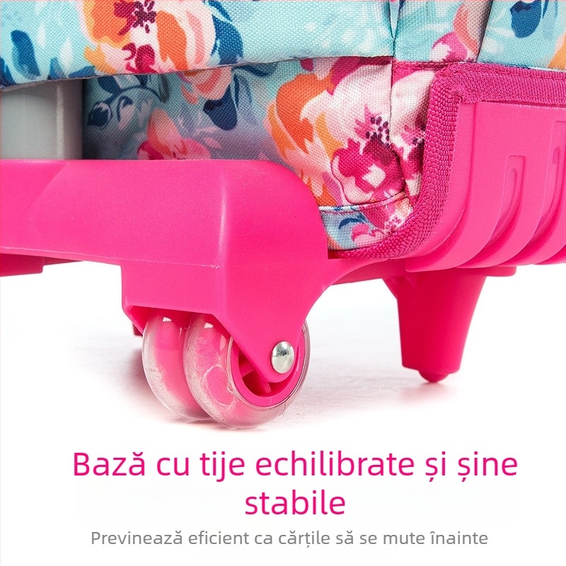Set de trei ghiozdane cu roți pentru școala primară — material Oxford, model cu flori, respirabil și ușurare a încărcăturii