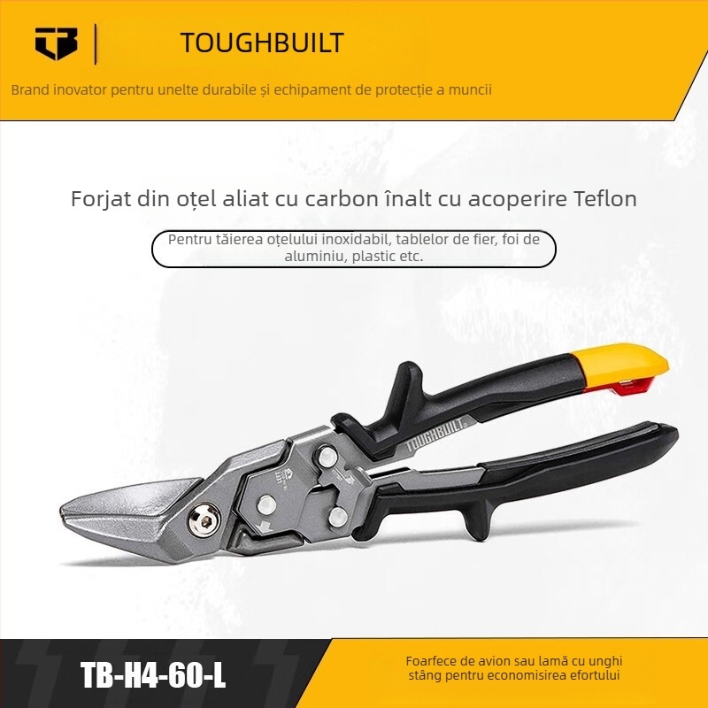 TOUGHBUILT Foarfă de metal cu economie de efort, Foarfă industrială multifuncțională pentru cabluri - Uz casnică (Brand: TOUGHBUILT; Economie de efort; Foarfă avion; Multifuncțional; Industrial)