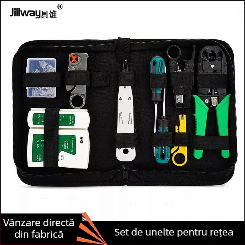 Set de instrumente pentru rețea cu tester de cabluri și conectori RJ45 — unelte din oțel carbon pentru instalare și întreținere a rețelei