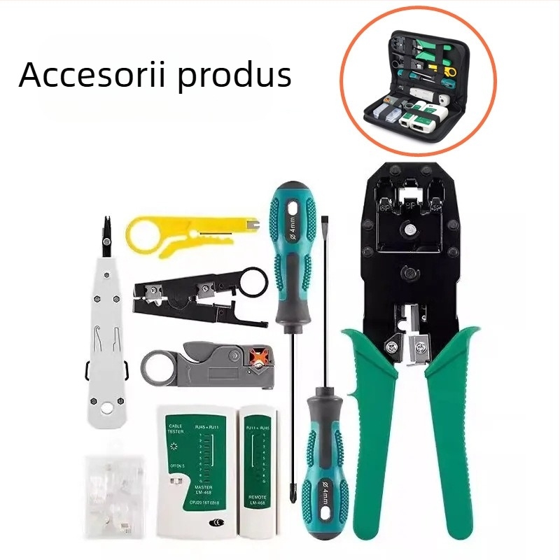 Set de instrumente pentru rețea cu tester de cabluri și conectori RJ45 — unelte din oțel carbon pentru instalare și întreținere a rețelei