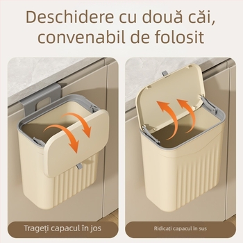 Coș de gunoi de bucătărie montat pe perete, cu capac rabatabil, din plastic, capacitate >12 L, formă pătrată, uz casnic