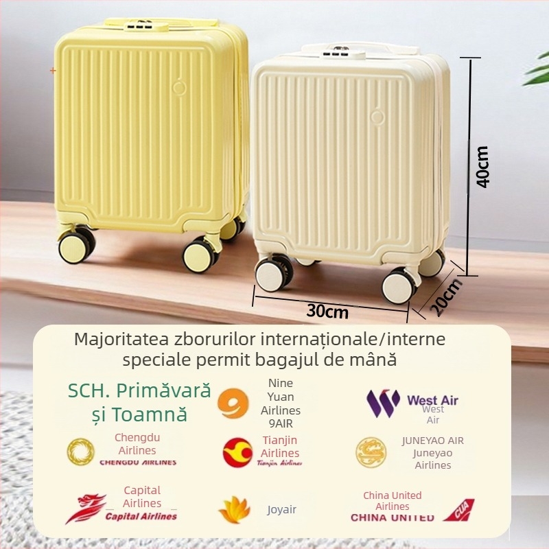 Valiză cabină de 14 inch cu mâner telescopic, roți universale silențioase, ușoară, cu cârlig