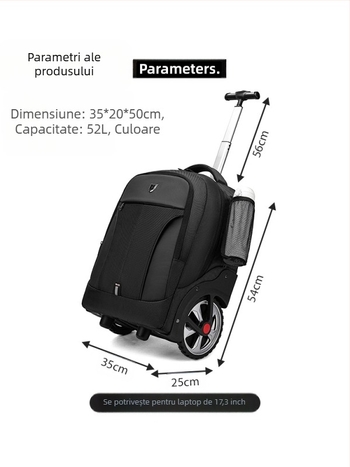 Rucsac trolley de afaceri cu roți — fermoar, poliester, 3 kg, ideal pentru călătorii de afaceri