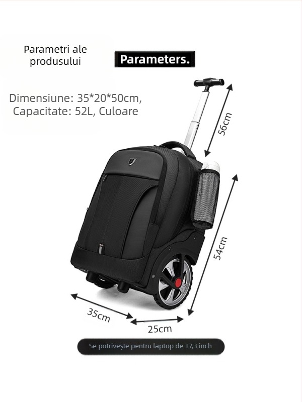 Rucsac trolley de afaceri cu roți — fermoar, poliester, 3 kg, ideal pentru călătorii de afaceri