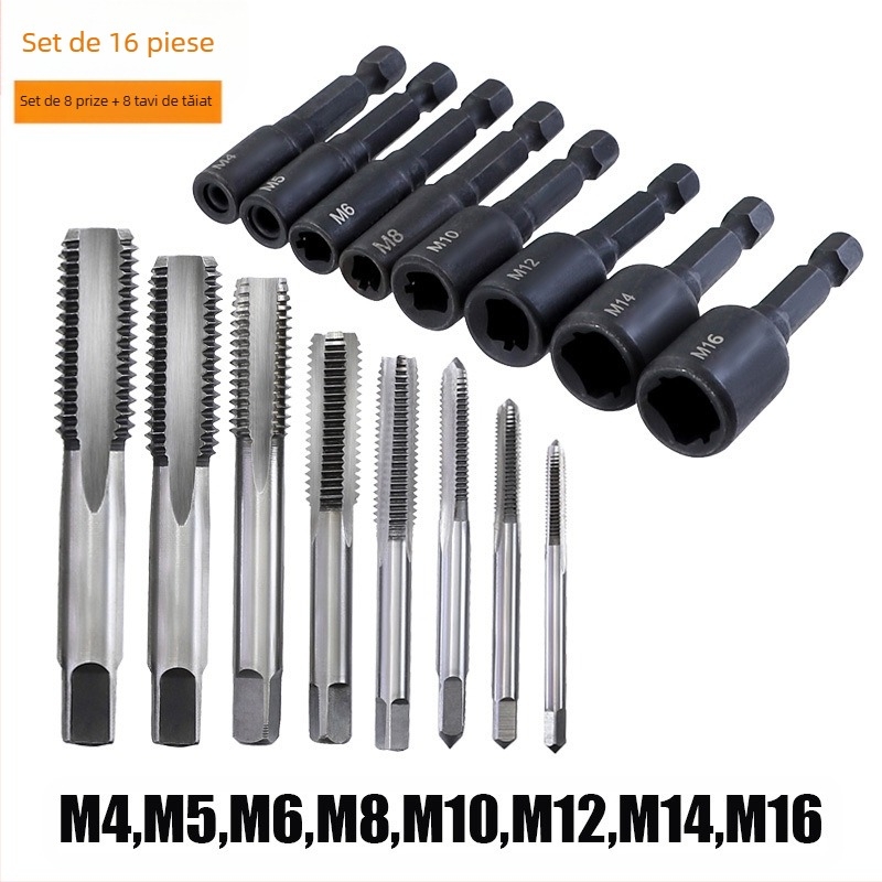 Mandrină de tapping cu tijă hexagonală 1/4, lungă, interval fir M4–M16, pentru fabricarea matrițelor