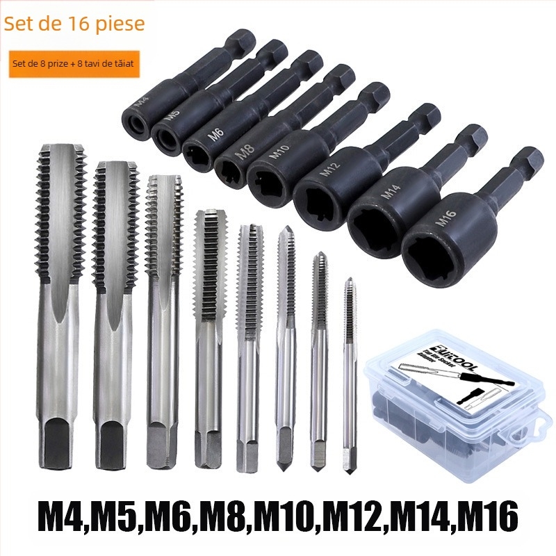 Mandrină de tapping cu tijă hexagonală 1/4, lungă, interval fir M4–M16, pentru fabricarea matrițelor