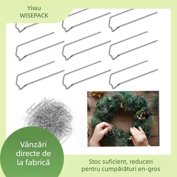 Cuie florale galvanizate pentru aranjamente: Ace M-și U, din metal, ambalaj cutie, tăiere cu matriță; conține 600 piese M în cutie, 100 piese în pungă, 300 piese M suplimentare