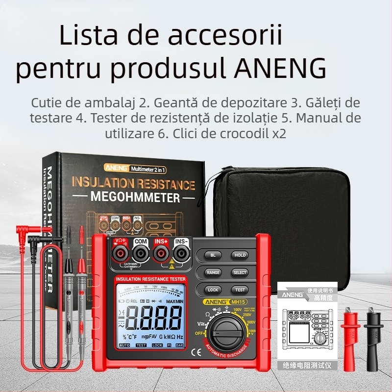 ANENG tester inteligent de rezistență la izolație, 500V/1000V tensiune înaltă, megohmetru digital