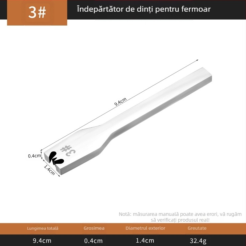 Detașator fermoar pentru piele, cap plat, din oțel inoxidabil
