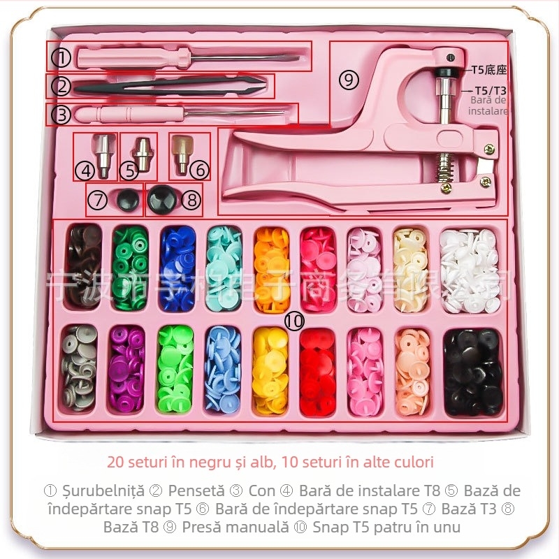 Set de capse din rășină cu patru nasturi pentru blugi (T5), ambalaj neutru fără marcă