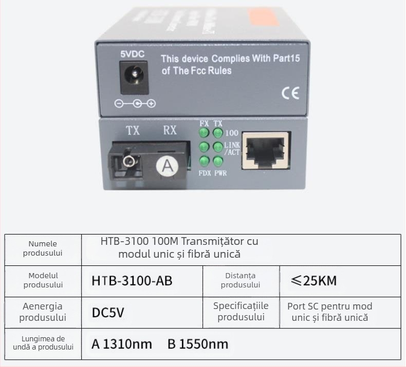HTB-3100 Transceptor optic de fibră — 100 Mbps, Single-Mode, Single-Fiber, GS-03/SFP, 4100