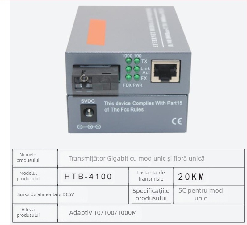 HTB-3100 Transceptor optic de fibră — 100 Mbps, Single-Mode, Single-Fiber, GS-03/SFP, 4100