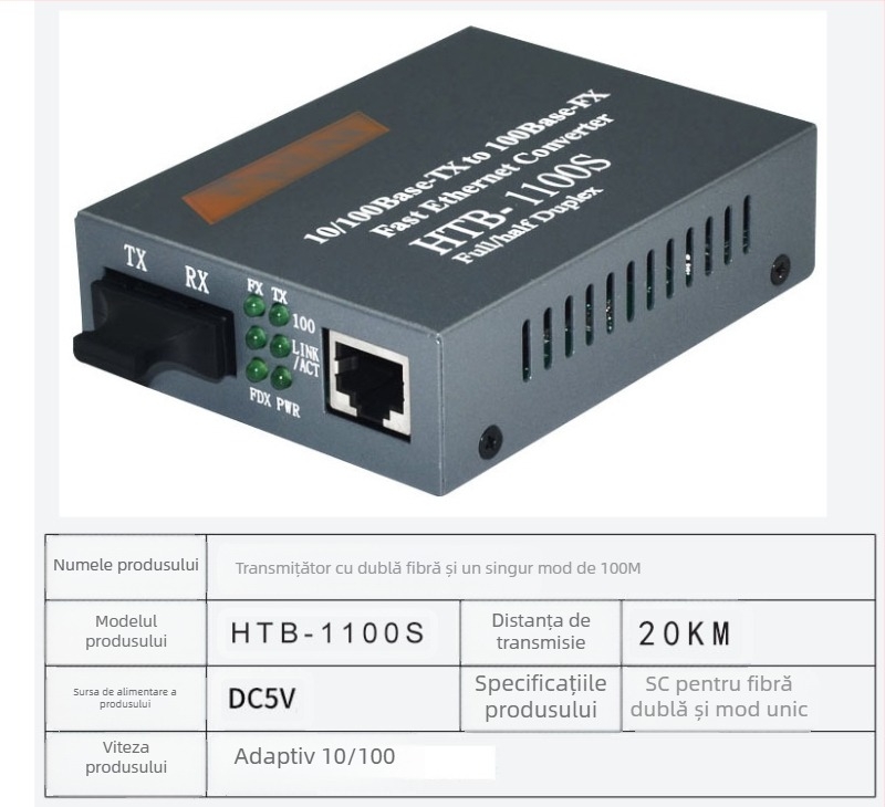 HTB-3100 Transceptor optic de fibră — 100 Mbps, Single-Mode, Single-Fiber, GS-03/SFP, 4100