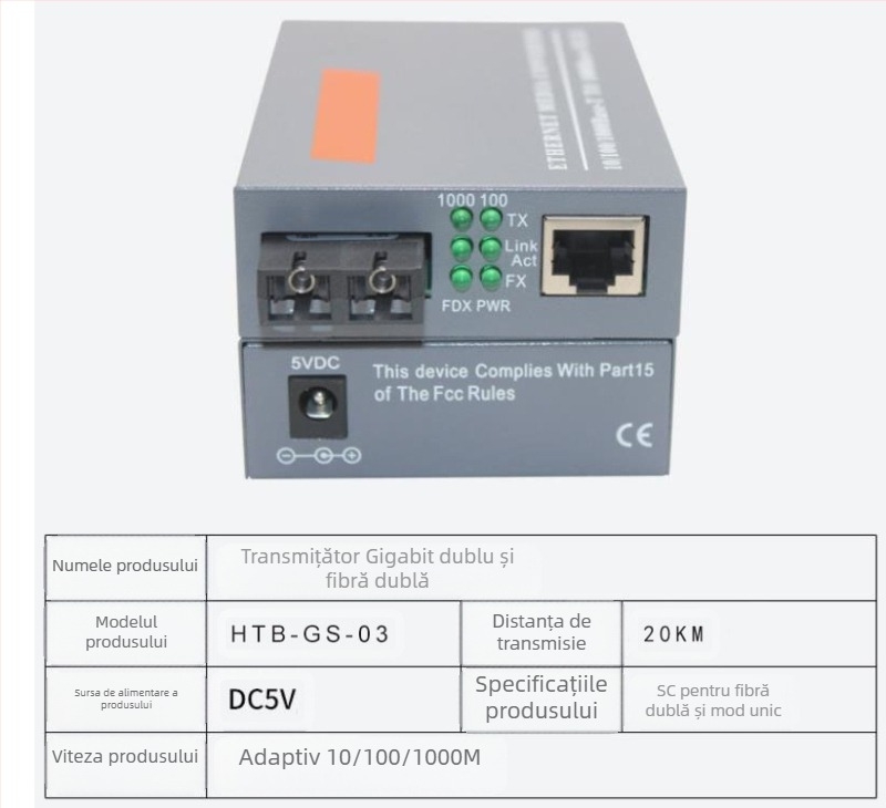 HTB-3100 Transceptor optic de fibră — 100 Mbps, Single-Mode, Single-Fiber, GS-03/SFP, 4100