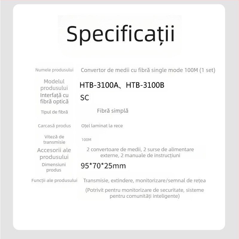 HTB-3100 Transceptor optic de fibră — 100 Mbps, Single-Mode, Single-Fiber, GS-03/SFP, 4100