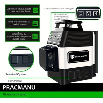 Nivel laser rotativ cu auto-nivelare și precizie înaltă (laser de 520 nm, rază de 25 m, proiecție 360°)