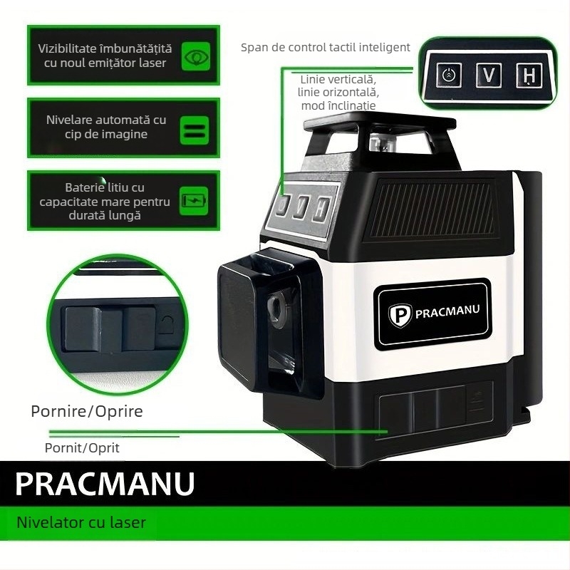 Nivel laser rotativ cu auto-nivelare și precizie înaltă (laser de 520 nm, rază de 25 m, proiecție 360°)