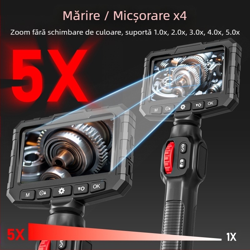 Endoscop cu ecran încorporat, sondă articulată la 360° pentru inspecții auto, cameră HD 2 MP, IP67 rezistent la apă, lungime de lucru 1000 mm, iluminare LED