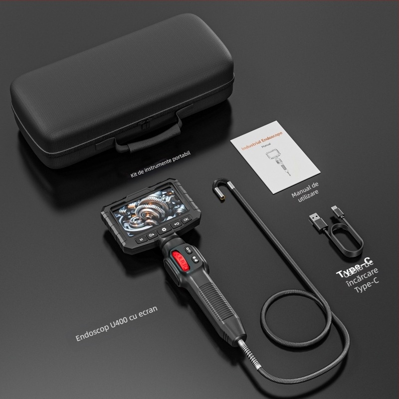 Endoscop cu ecran încorporat, sondă articulată la 360° pentru inspecții auto, cameră HD 2 MP, IP67 rezistent la apă, lungime de lucru 1000 mm, iluminare LED