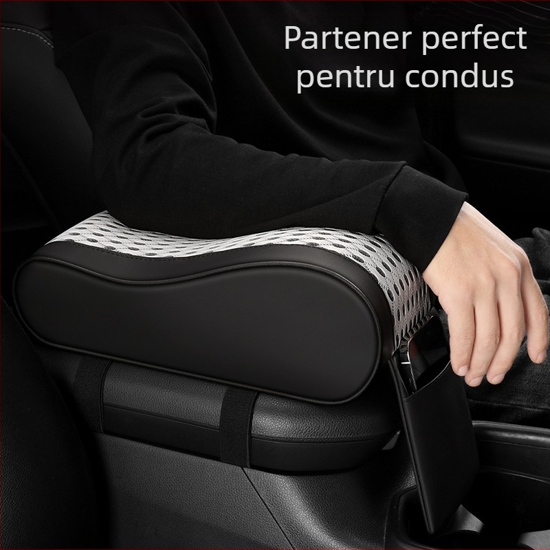 Tengli pernă pentru cotiera auto din piele și plasă, cu spumă cu memorie, suport central înălțat