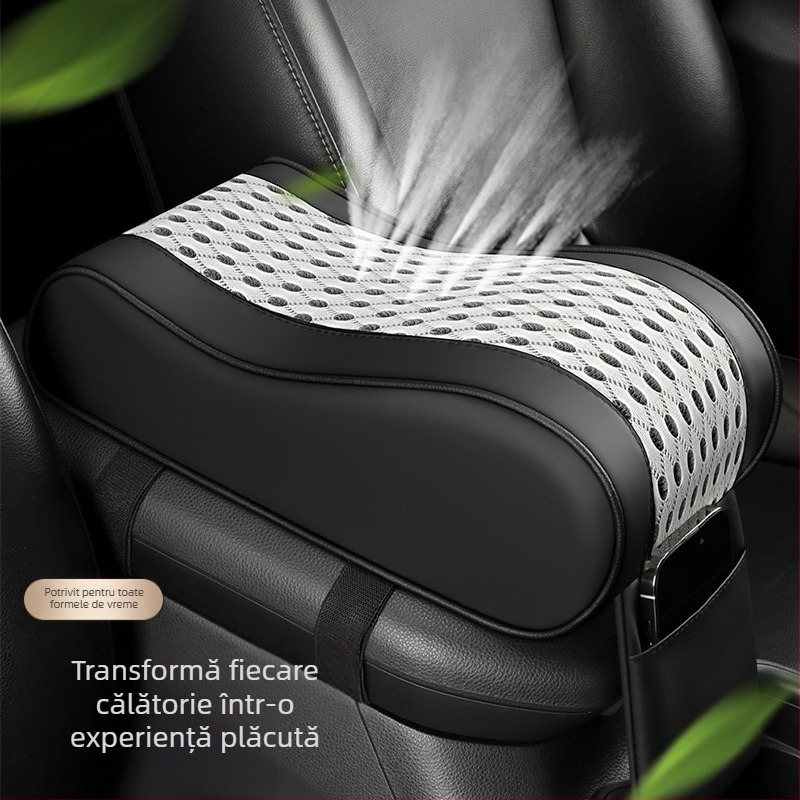 Tengli pernă pentru cotiera auto din piele și plasă, cu spumă cu memorie, suport central înălțat