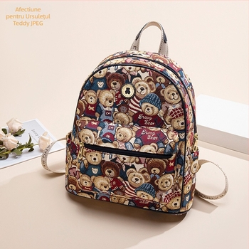 Rucsac Bear Attachment pentru femei, stil stradal, poliester, buzunare pentru laptop, cameră, telefon și ID, exterior tridimensional, iarnă 2024
