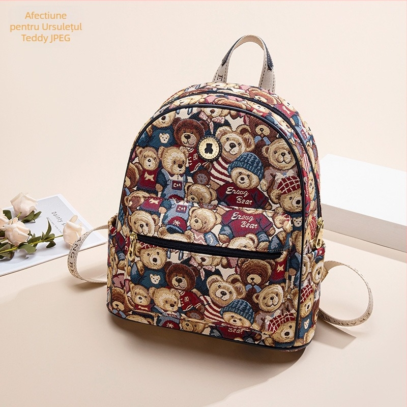 Rucsac Bear Attachment pentru femei, stil stradal, poliester, buzunare pentru laptop, cameră, telefon și ID, exterior tridimensional, iarnă 2024