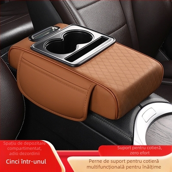 Pernă de cotier din piele pentru mașină, cu spațiu de depozitare și cutie pentru șervețele; potrivire universală; City Embroidery; fără personalizare.