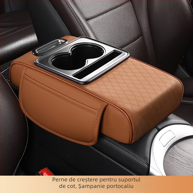 Pernă de cotier din piele pentru mașină, cu spațiu de depozitare și cutie pentru șervețele; potrivire universală; City Embroidery; fără personalizare.