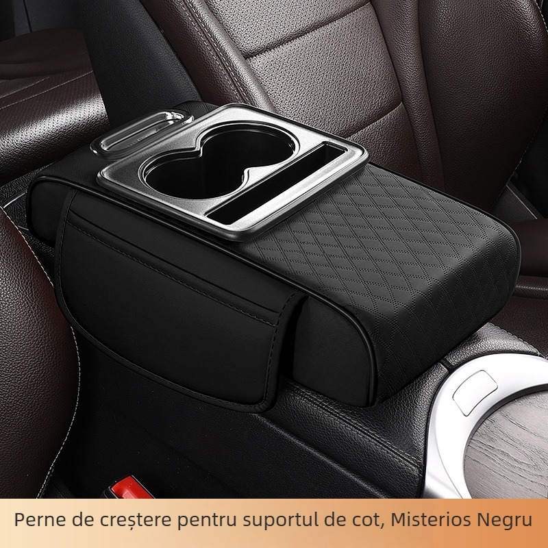 Pernă de cotier din piele pentru mașină, cu spațiu de depozitare și cutie pentru șervețele; potrivire universală; City Embroidery; fără personalizare.