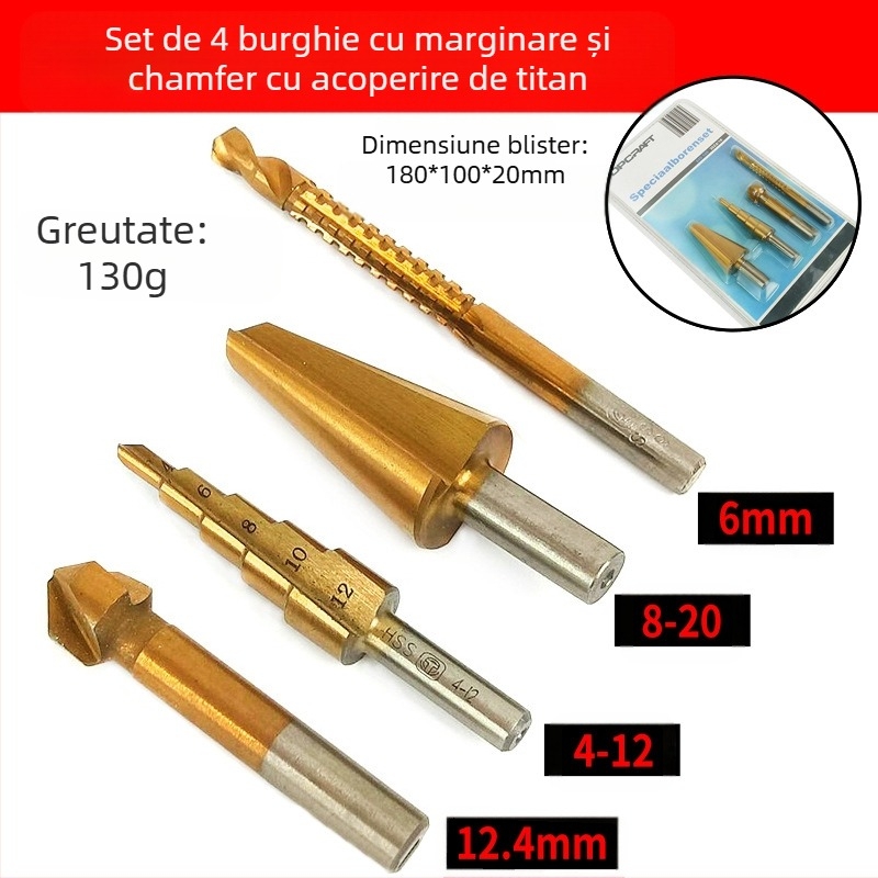 Set de burghie cu trepte Pagoda Diamond, 5 bucăți, din oțel cu carbon înalt, DIYT