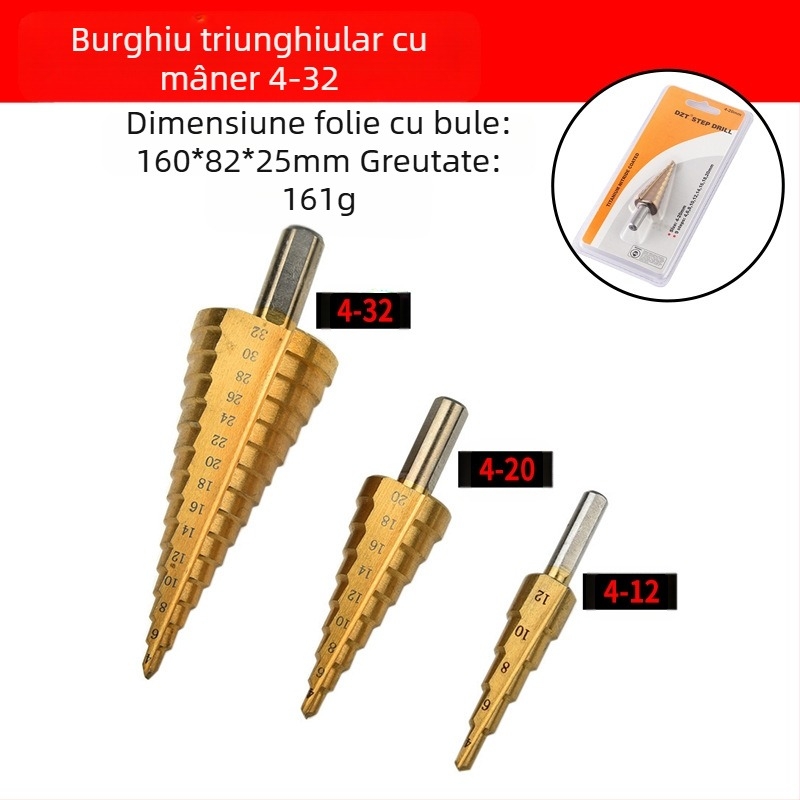 Set de burghie cu trepte Pagoda Diamond, 5 bucăți, din oțel cu carbon înalt, DIYT