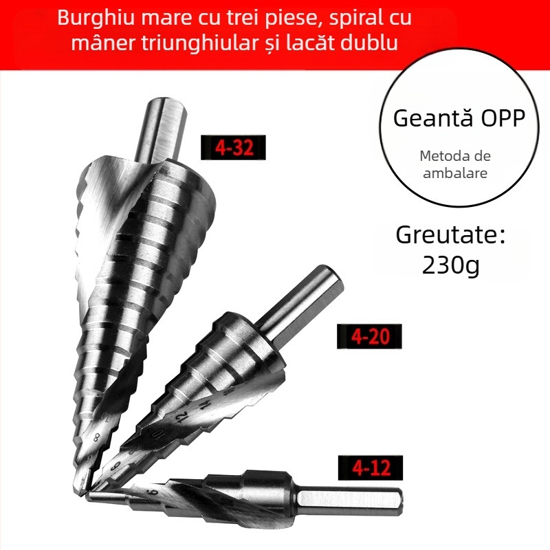 Set de burghie cu trepte Pagoda Diamond, 5 bucăți, din oțel cu carbon înalt, DIYT