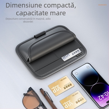 Organizator pentru viziera auto cu buzunar pentru ochelari și carduri – Piele PU, universal, durată de viață 3–5 ani