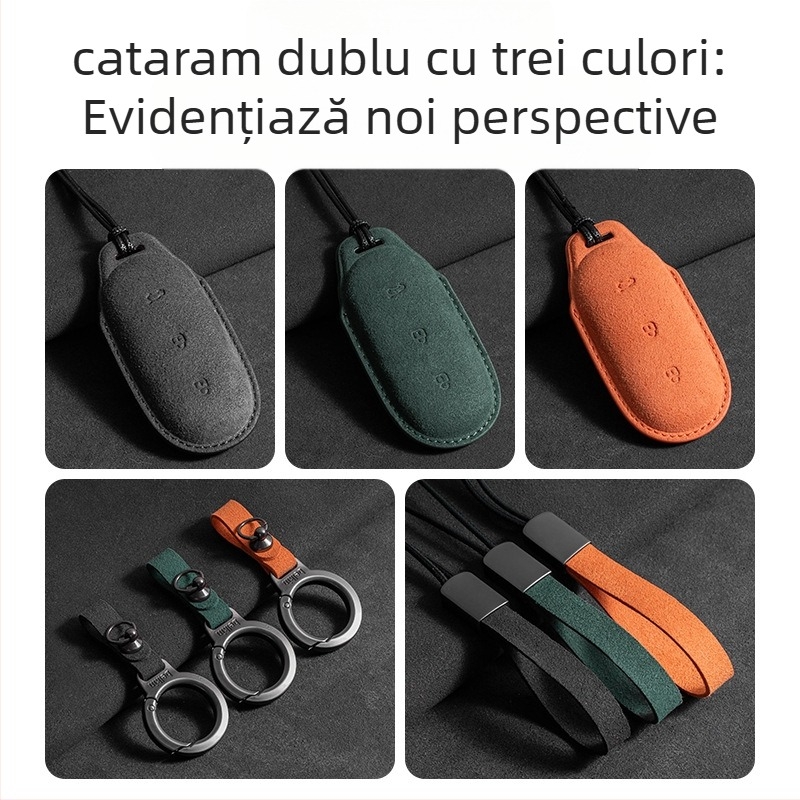 Husă de cheie pentru Ideal L7/L8/L9 Max și Ideal One — piele întoarsă, stil simplu, cu șnur de protecție și cataramă