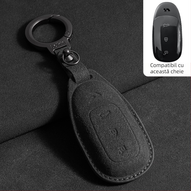 Husă de cheie pentru Ideal L7/L8/L9 Max și Ideal One — piele întoarsă, stil simplu, cu șnur de protecție și cataramă