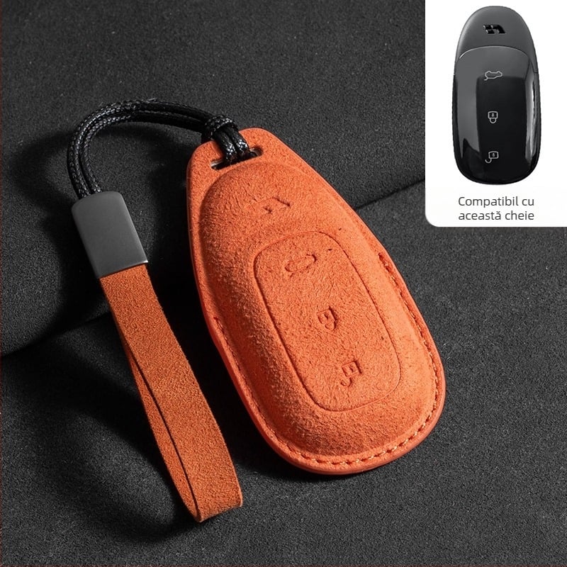 Husă de cheie pentru Ideal L7/L8/L9 Max și Ideal One — piele întoarsă, stil simplu, cu șnur de protecție și cataramă