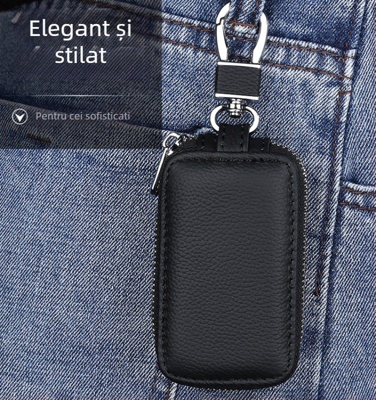 Husa de chei auto din piele, model T0323, piele de vițel, universală, stil simplu