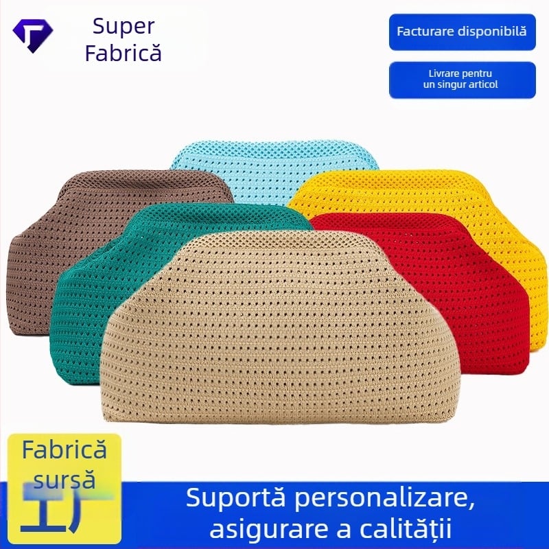 Geantă clutch în formă de dumpling, stil Cloud Pack, poliester, închidere cu clapetă, buzunar exterior deschis