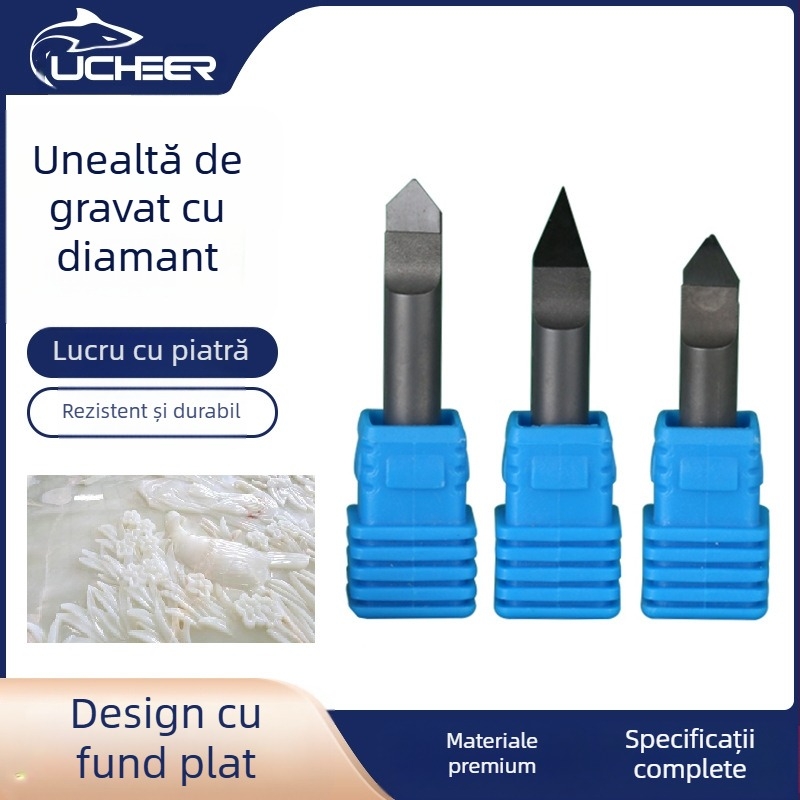 Cuțit diamant pentru gravură cu PCD, seria Diamond carving knife, pentru gravură pe granit și marmură, cu bază plată și lamă conică (Brand: Blade; Material: PCD; Domeniu: Gravare; Seria: Diamond carving knife)