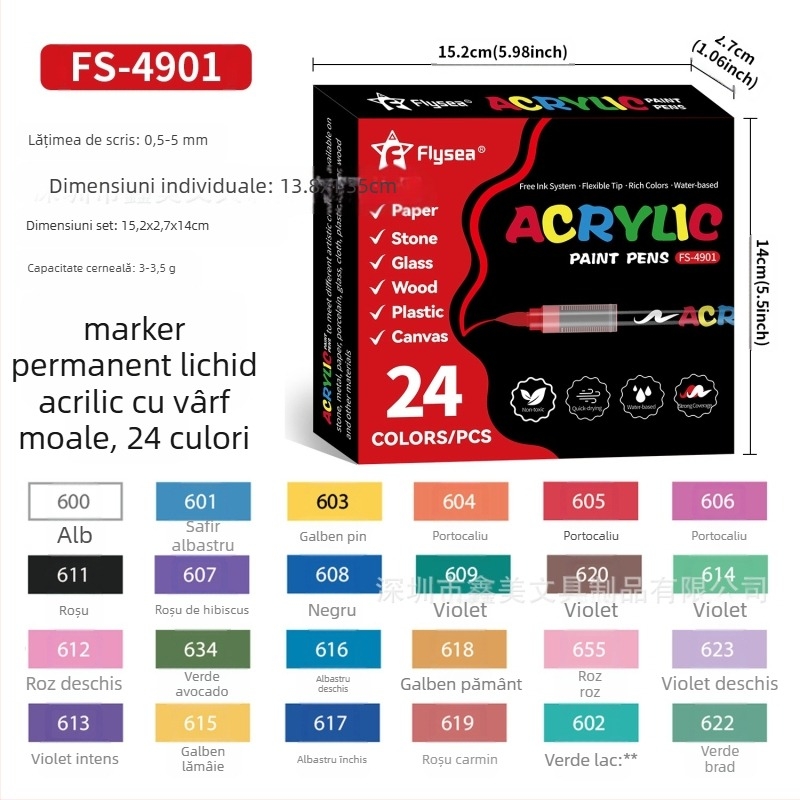 Marker acrilic Flysea, culori amestecate, marcă OEM, design neutru