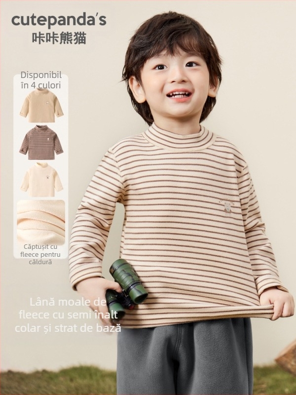 Tricou pentru copii cu mânecă lungă și guler rotund, din bumbac 95%, antibacterian, imprimeu cu desene animate, îmbrăcăminte de iarnă pentru copii 1–3 ani