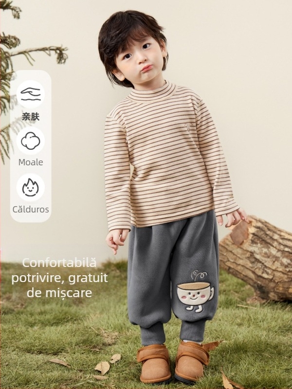 Tricou pentru copii cu mânecă lungă și guler rotund, din bumbac 95%, antibacterian, imprimeu cu desene animate, îmbrăcăminte de iarnă pentru copii 1–3 ani