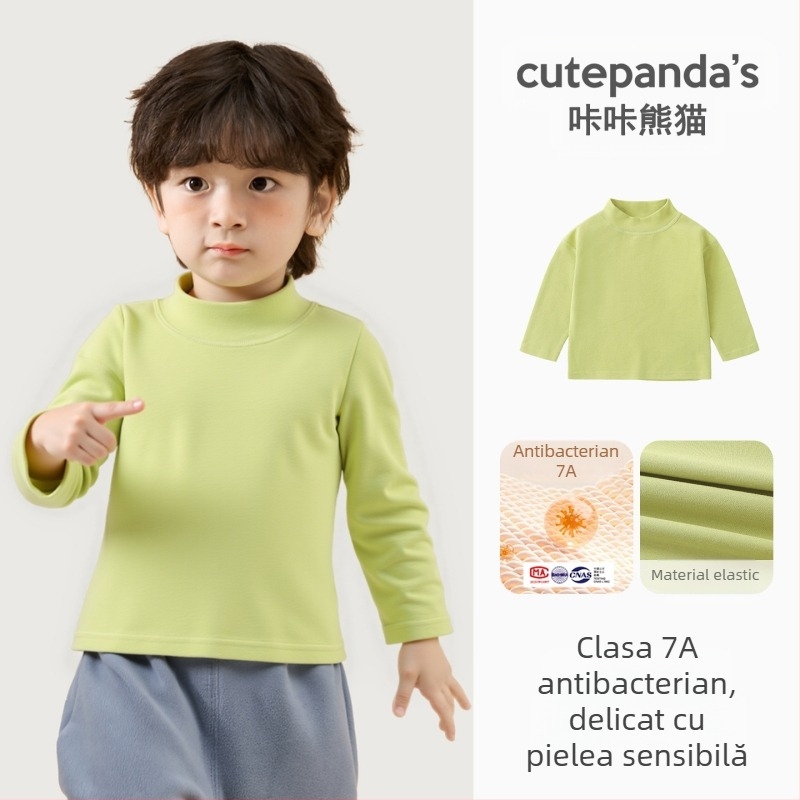 Tricou pentru copii cu mânecă lungă și guler rotund, din bumbac 95%, antibacterian, imprimeu cu desene animate, îmbrăcăminte de iarnă pentru copii 1–3 ani