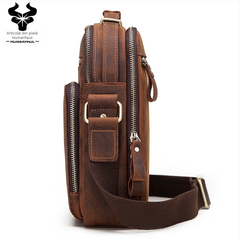 HUMERPAUL Geantă de umăr pentru bărbați din piele naturală – piele de vițel, strat superior, căptușeală din poliester, model HL-MH573