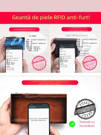 Ban yano Portofel masculin din piele naturală, piele de prim strat de vită, stil urban minimalist, model monocrom, căptușeală poliester