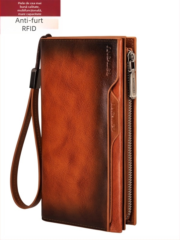 Ban yano Portofel masculin din piele naturală, piele de prim strat de vită, stil urban minimalist, model monocrom, căptușeală poliester