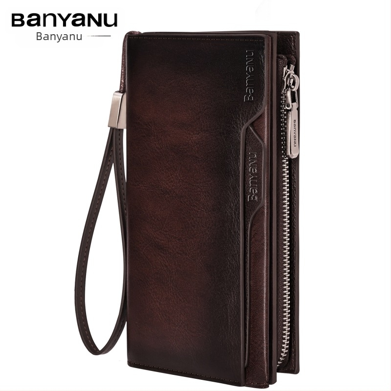 Ban yano Portofel masculin din piele naturală, piele de prim strat de vită, stil urban minimalist, model monocrom, căptușeală poliester