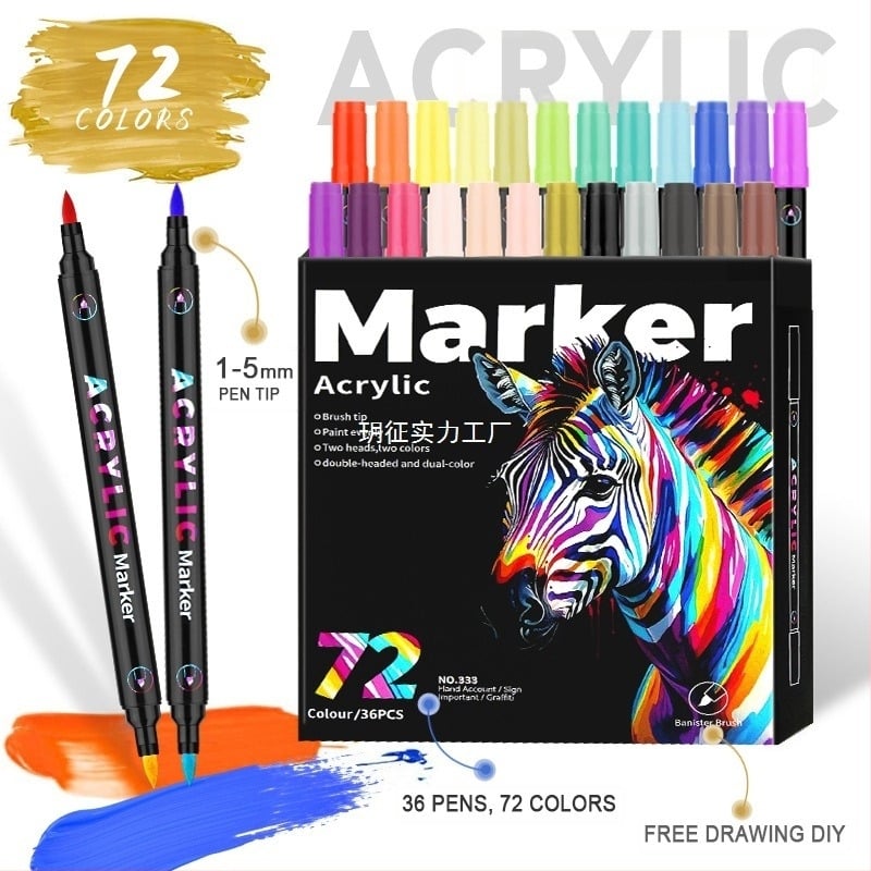 Marker acrilic pentru copii, cu capete duble, două vârfe, uscare rapidă, rezistent la decolorare