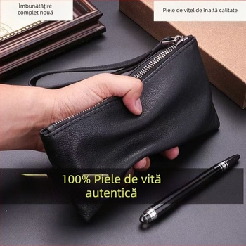 Geantă clutch pentru bărbați, piele naturală, piele din primul strat, stil pentru deplasări de afaceri, protecție împotriva furtului și rezistență la uzură.
